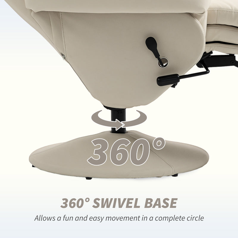 Manual Recliner Armchair with Footrest Swivel Base and Cup Holder for Living Room Cream White