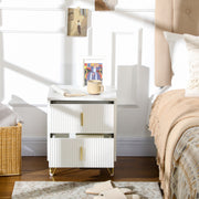 Set of 2 Two Drawer Bedside Chests with Ample Storage for Bedroom White and Gold