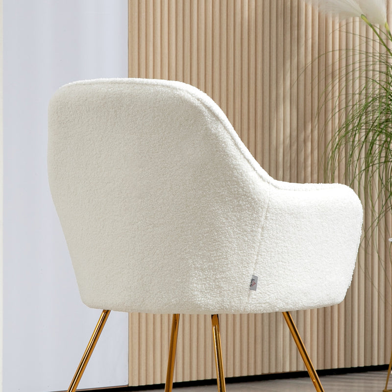 Set of Two Cream Sherpa Fleece Dining Chairs with Gold Legs by HOMCOM