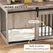 Large Dog Crate Furniture With Removable Cushion Doubles As Side Table, Brown