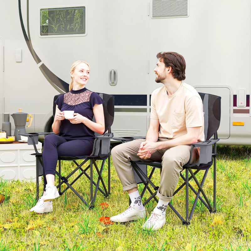 Folding Camping Chairs Set of 2 with Padded Seat and Headrest for Outdoor Comfort Grey