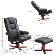 Manual Recliner Armchair with Matching Footstool for Lounge Comfort Black