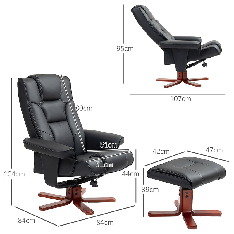 Manual Recliner Armchair with Matching Footstool for Lounge Comfort Black