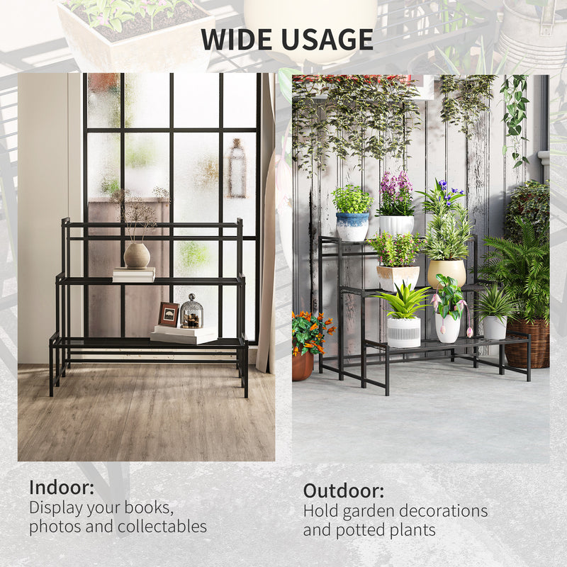 3 Tier Black Metal Plant Stand Ladder Shelf for Garden Patio or Balcony by Outsunny AOSOM