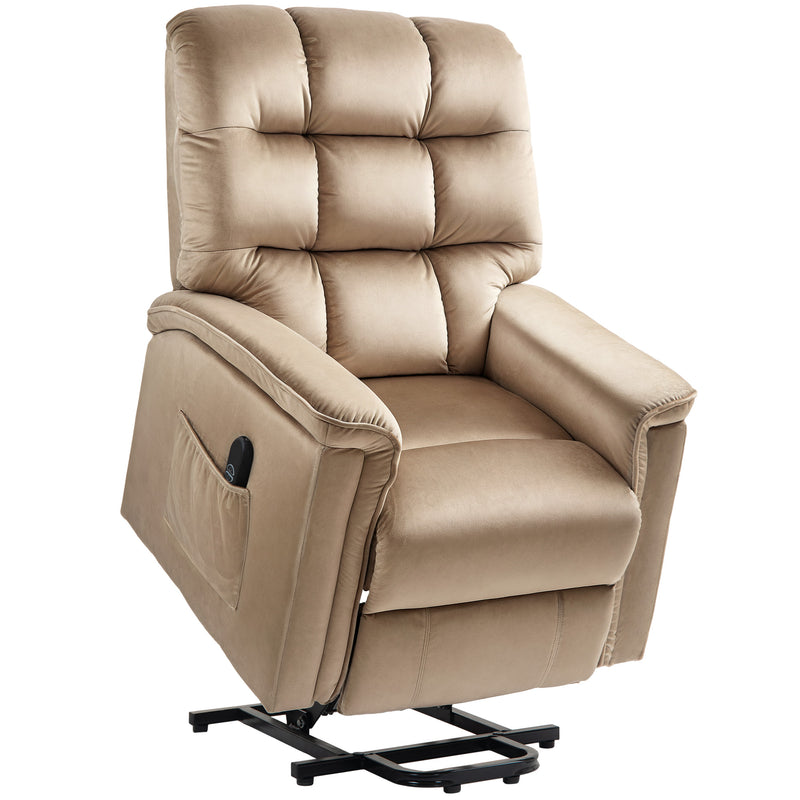 Brown Velvet Feel Electric Lift Recliner Chair with Comfortable Padding by HOMCOM