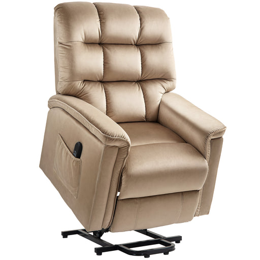 Brown Velvet Feel Electric Lift Recliner Chair with Comfortable Padding by HOMCOM