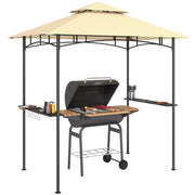 8 x 5 ft Grill Gazebo Double Tier BBQ Shelter with LED Lights Shelves and Hooks Beige by Outsunny
