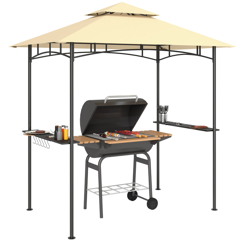 8 x 5 ft Grill Gazebo Double Tier BBQ Shelter with LED Lights Shelves and Hooks Beige by Outsunny