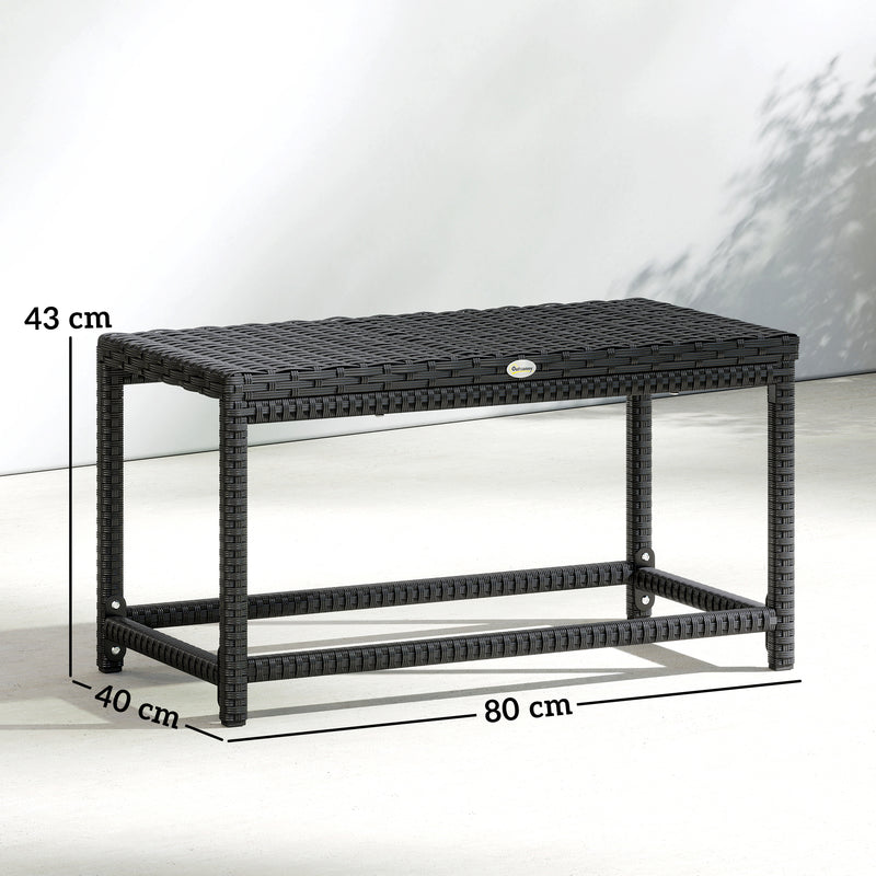 Outdoor Rattan Side Table with Spacious Top for Drinks and Snacks Black Outsunny