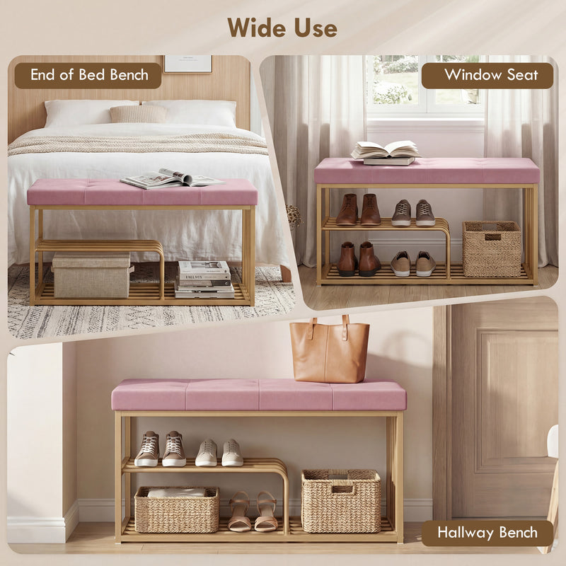 Shoe Storage Bench with Padded Seat for Hallway Organisation Pink AOSOM