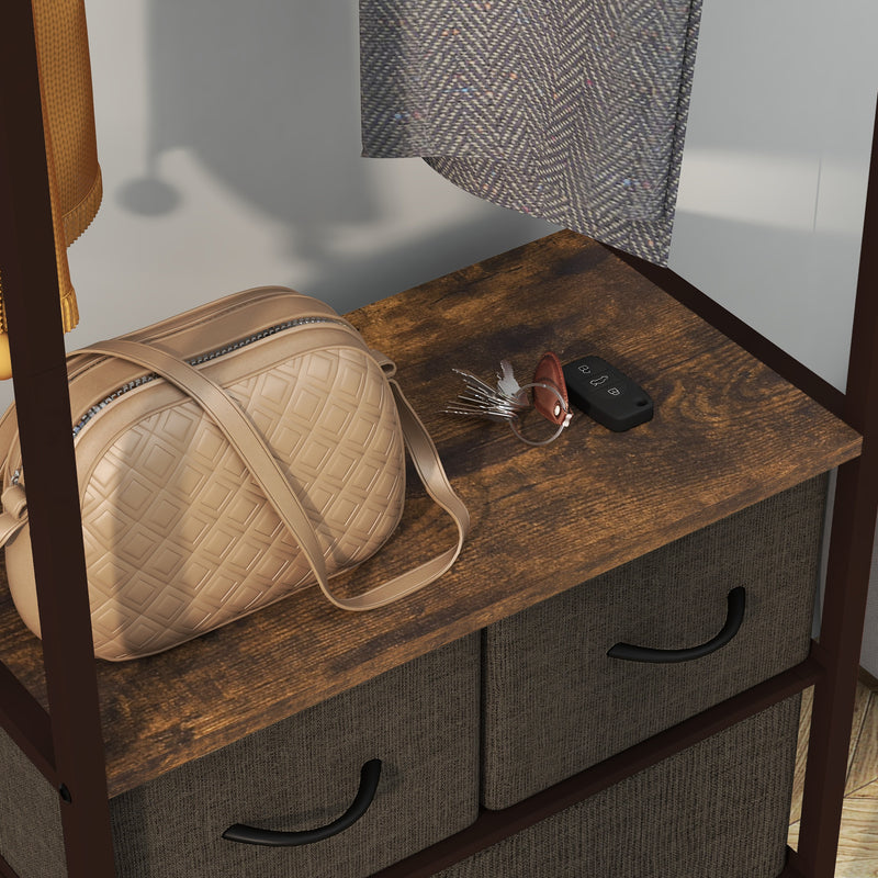 Compact Clothes Rail With Storage Drawers and Top Shelf For Bedrooms, White