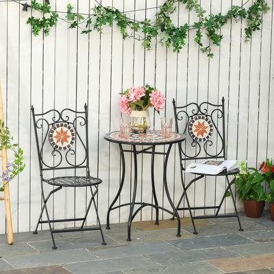 Three Piece Mosaic Bistro Table and Chair Set Multicoloured by Outsunny