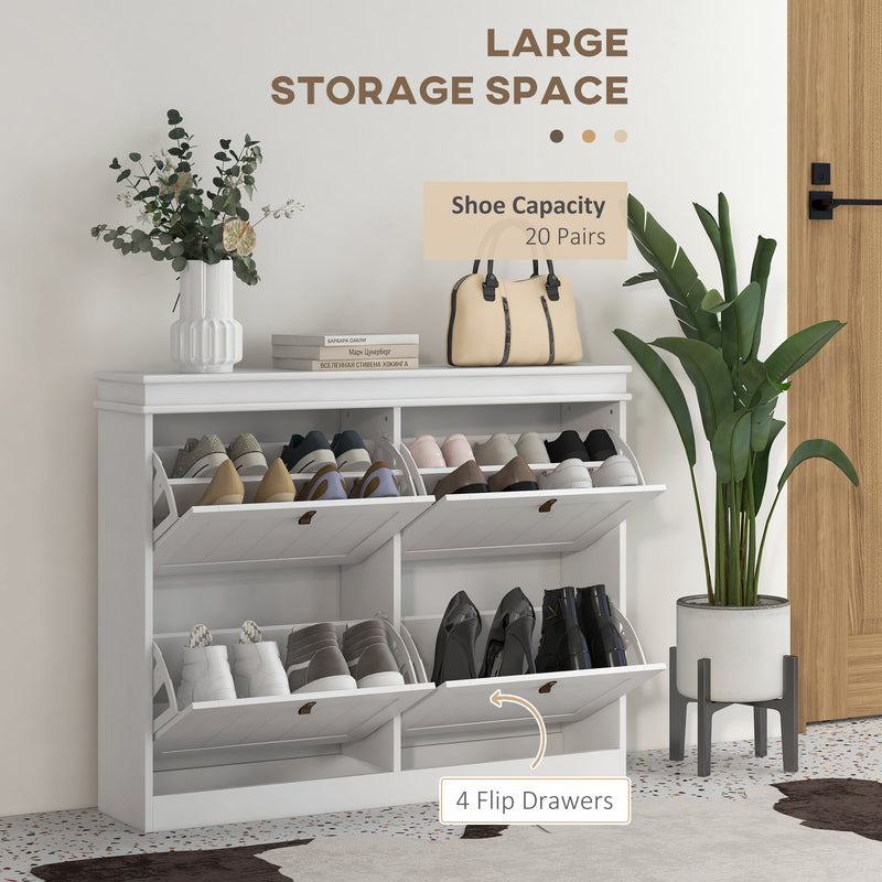 Shoe Storage Cabinet for Hallway Organisation with Four Drop-Down Compartments White AOSOM