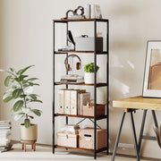5 Tier Industrial Bookcase With Metal Frame For Home Or Office Storage Rustic Brown And Black