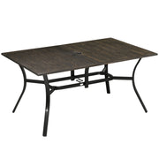 Six Seater Steel Rectangular Garden Table With Parasol Hole Wood Effect Ideal For Outdoor Dining