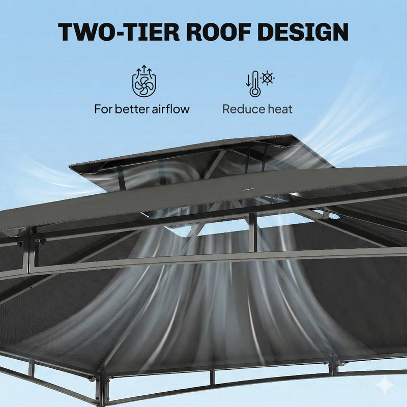 3x3m Metal Garden Gazebo with Weatherproof Canopy for Outdoor Dining and Gatherings, Dark Grey Outsunny