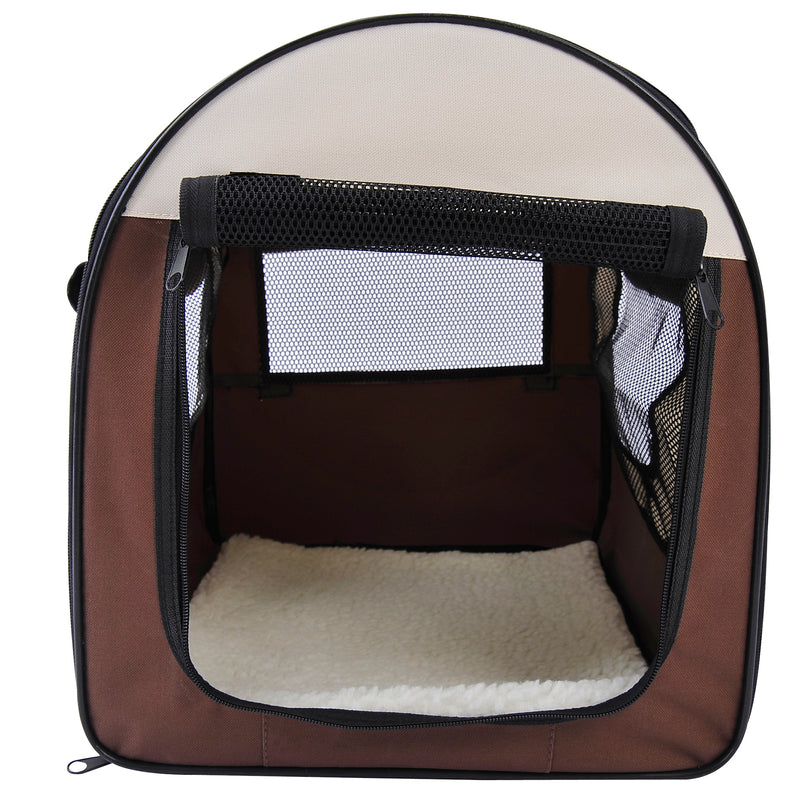 Folding Fabric Pet Travel Crate with Mesh Windows and Carry Handle for Small Dogs, Brown
