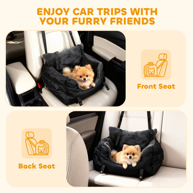 Dog Car Seat For Small Dogs With Safety Leash And Washable Cover For Travel, Black