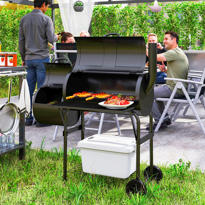 Charcoal BBQ Grill and Smoker for Garden Parties with Shelves and Wheels Black Outsunny