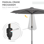 Dark Grey 2.65m Garden Parasol With LED Lights For Shaded Outdoor Evenings