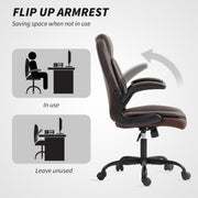 Ergonomic Faux Leather Office Chair with Flip Up Armrests for Home or Office Use Brown