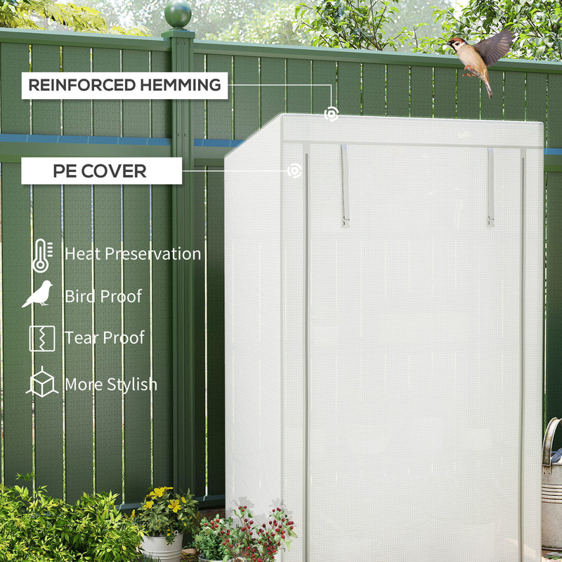 4 Tier Lean to Mini Greenhouse with Reinforced PE Cover and Roll-Up Door Grey by Outsunny