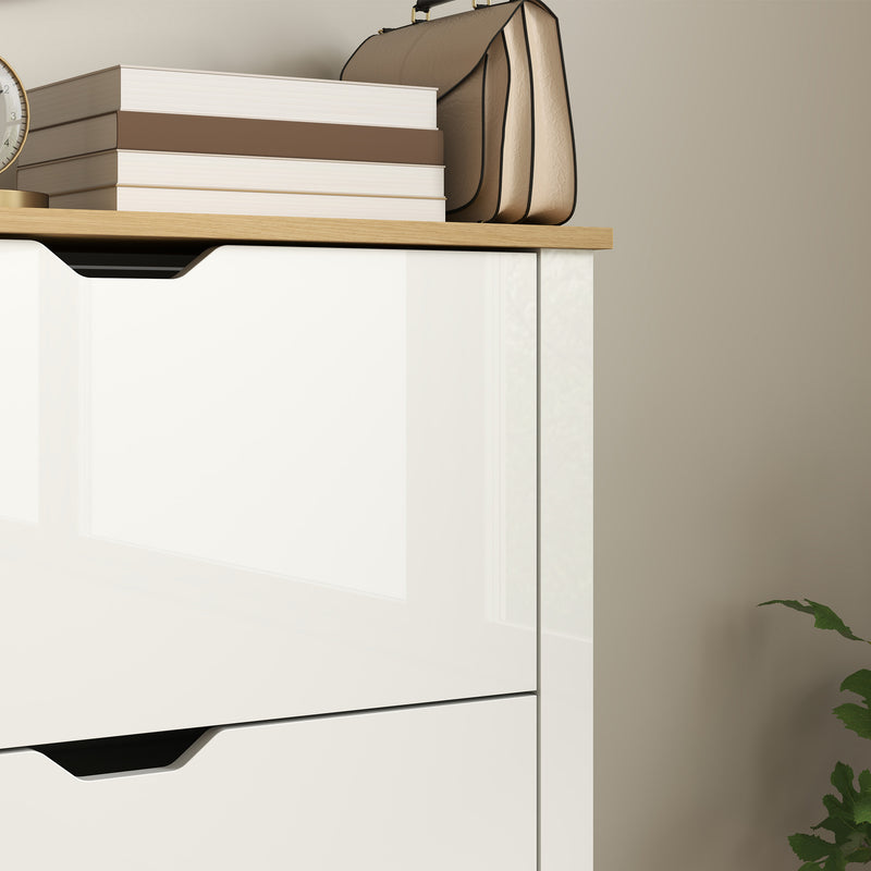 Slim White High Gloss Shoe Cabinet with 2 Flip Drawers and Adjustable Shelves for 12 Pairs by HOMCOM