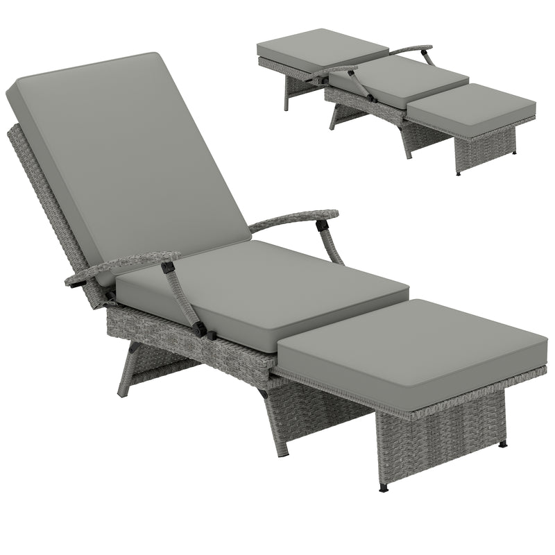 Grey Wicker Reclining Sun Lounger With Cushion for Garden, Pool, and Patio by Outsunny