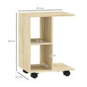 C-Shaped End Table with Storage Shelves and Wheels for Home or Office by HOMCOM