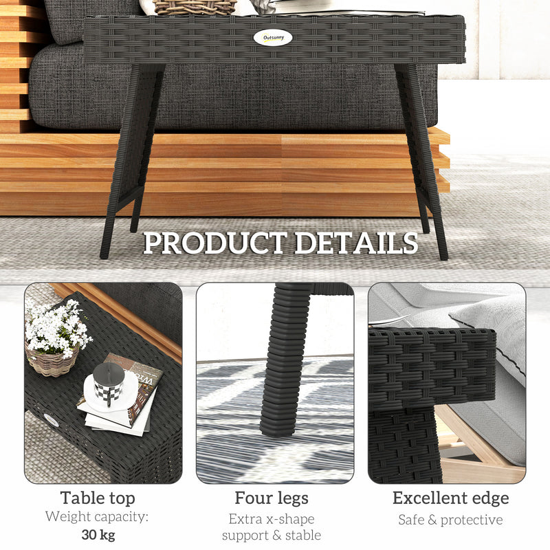 Foldable Outdoor Rattan Side Table with Steel Frame for Garden in Black by Outsunny