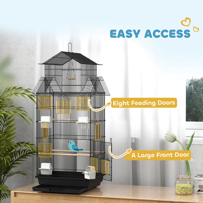 Metal Bird Cage with Swing Perch Food Tray and Handle for Finches and Canaries by PawHut