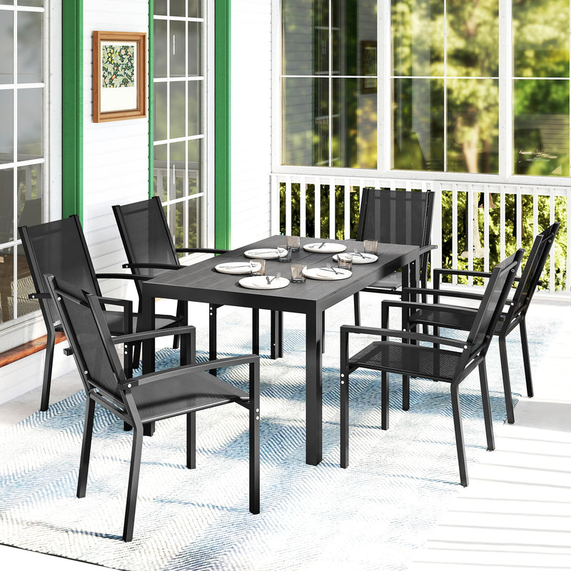 6 Seater Outdoor Dining Set with Wood Effect Table Ideal for Patios, Black