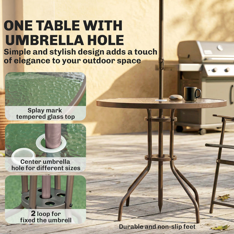 4 Seater Garden Dining Set with Foldable Chairs and Parasol for Outdoor Dining Dark Grey Outsunny