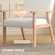 Accent Armchair with Wide Wooden Frame and Thick Linen Seat for Home or Office Cream White