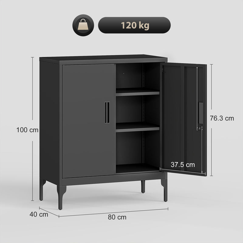 Lockable Metal Storage Cabinet With Adjustable Shelves Ideal For Office Or Garage Use Black