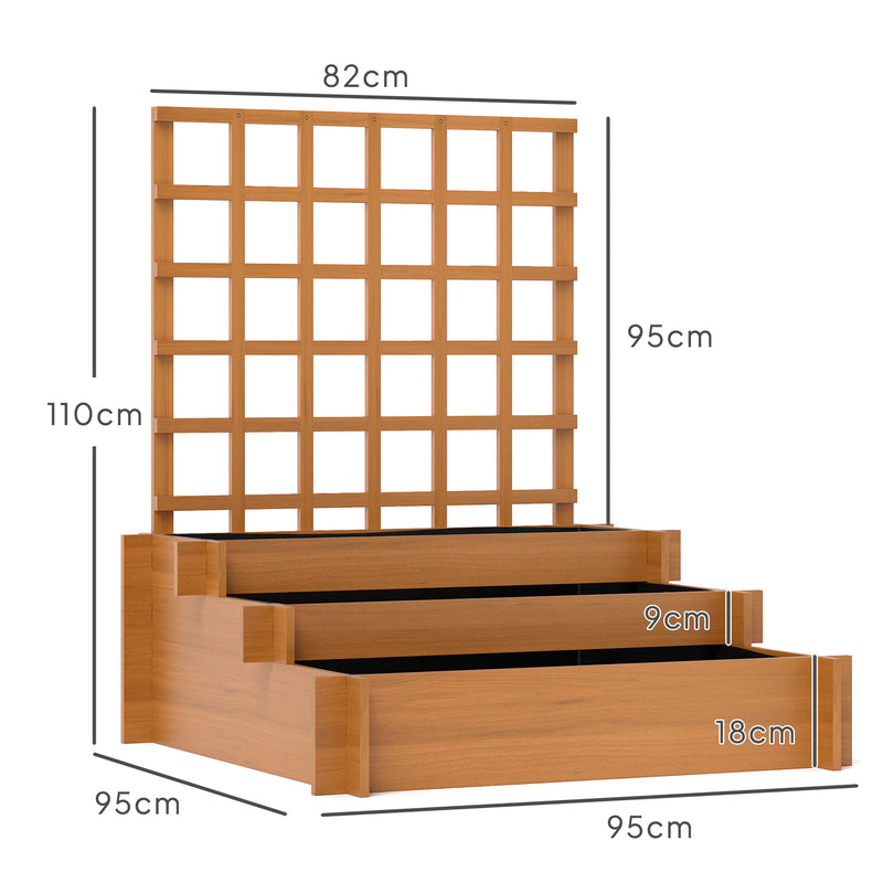 3 Tier Wooden Garden Planter with Trellis for Climbing Plants 95x95x110cm Brown by Outsunny