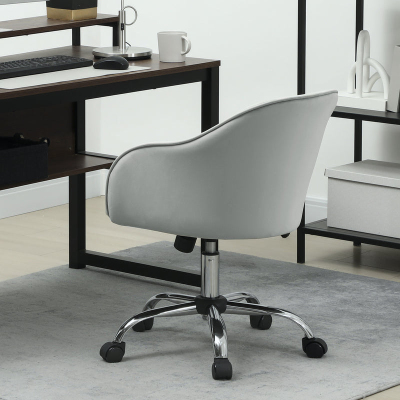 Velvet Swivel Office Chair With Padded Seat And Adjustable Height For Home Workspace Grey