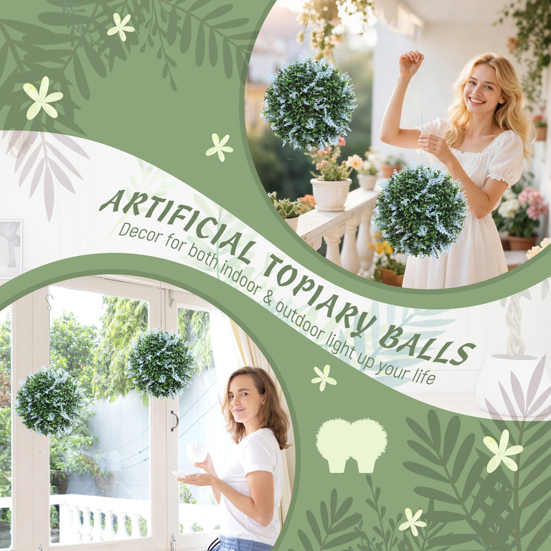 Set of 2 UV Protected Artificial Topiary Balls for Indoor and Outdoor Decor Blue AOSOM
