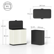 8L Hanging Kitchen Bin with Lid and Removable Inner Bucket for Cabinet or Under Sink, Grey