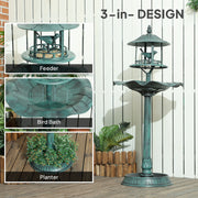 Outsunny 3-in-1 Garden Bird Bath, Freestanding Birdbath with Large Water Basin, Underneath Flower Planter, Φ50 x 113 cm, Green AOSOM