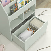 Kids Bookshelf and Toy Organiser with Storage Drawer and Wheels Green by HOMCOM