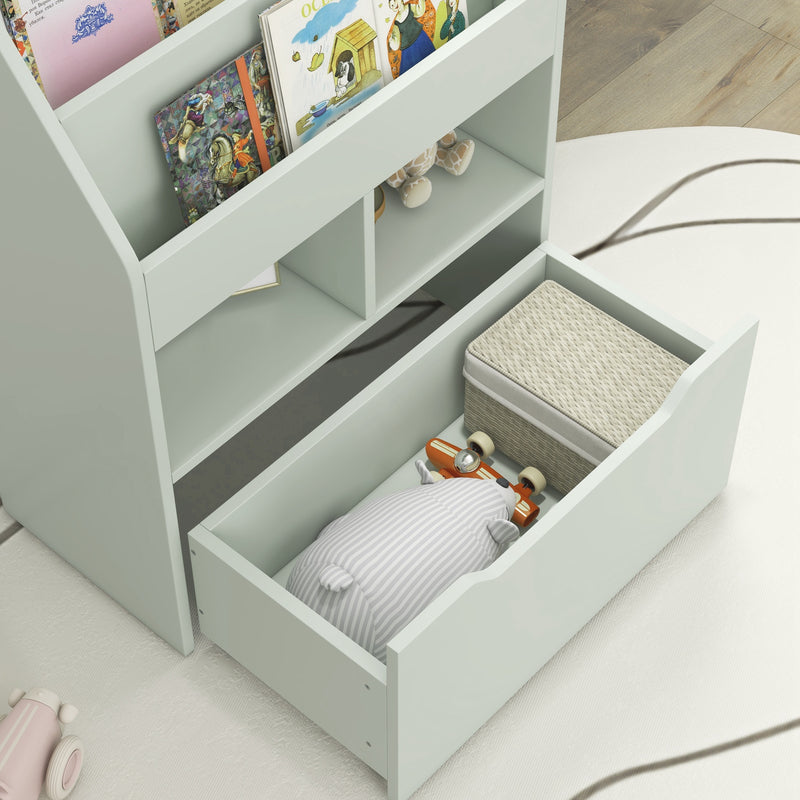 Kids Bookshelf and Toy Organiser with Storage Drawer and Wheels Green by HOMCOM
