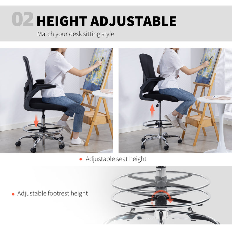 Ergonomic Draughtsman Chair With Adjustable Lumbar Support Ideal For Office Use Black