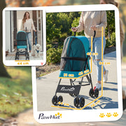 Pet Stroller for Small Dogs or Cats with Foldable Frame and Canopy Dark Green AOSOM