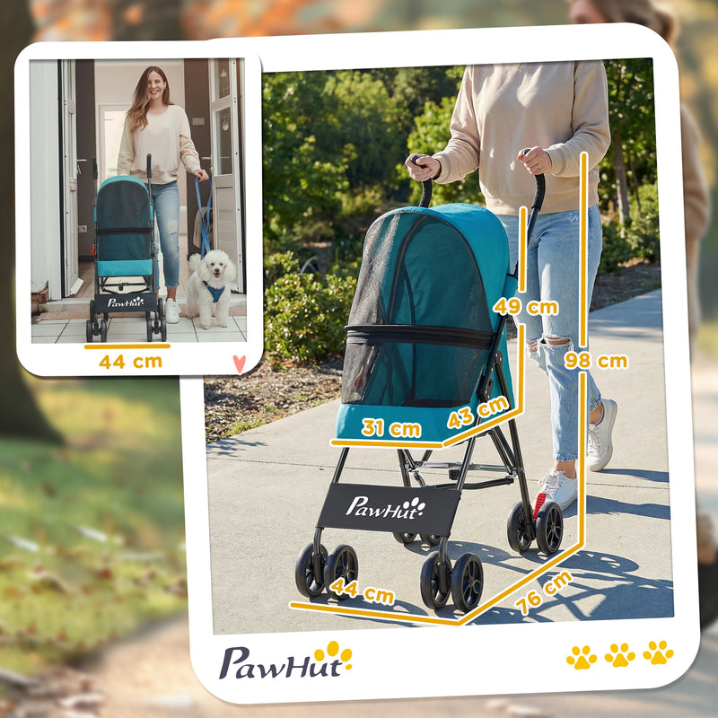Pet Stroller for Small Dogs or Cats with Foldable Frame and Canopy Dark Green AOSOM