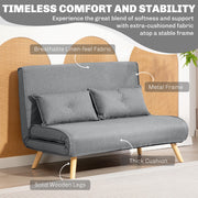 Two Seater Sofa Bed with Linen Look Fabric and Pull Out Design for Guest Rooms Grey