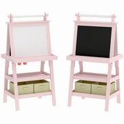 3 in 1 Kids Easel with Magnetic Whiteboard Chalkboard Paper Roll and Storage Baskets, Pink