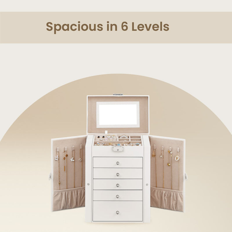 6 Tier Jewellery Box with 5 Drawers Large Capacity Organiser for Accessories by Songmics