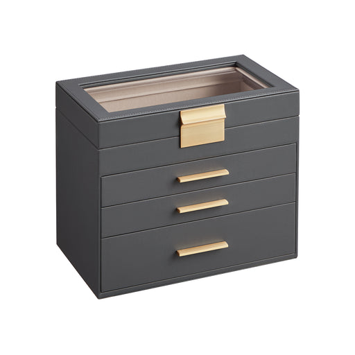 Grey and Gold Jewellery Box with Glass Lid Organiser for Accessories by Songmics