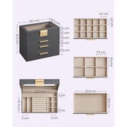 Grey and Gold Jewellery Box with Glass Lid Organiser for Accessories by Songmics